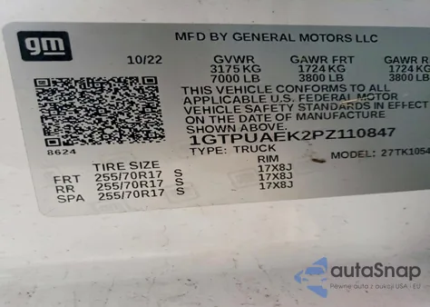 2023 GMC Sierra K1500 from USA, damaged, VIN 1GTPUAEK2PZ110847